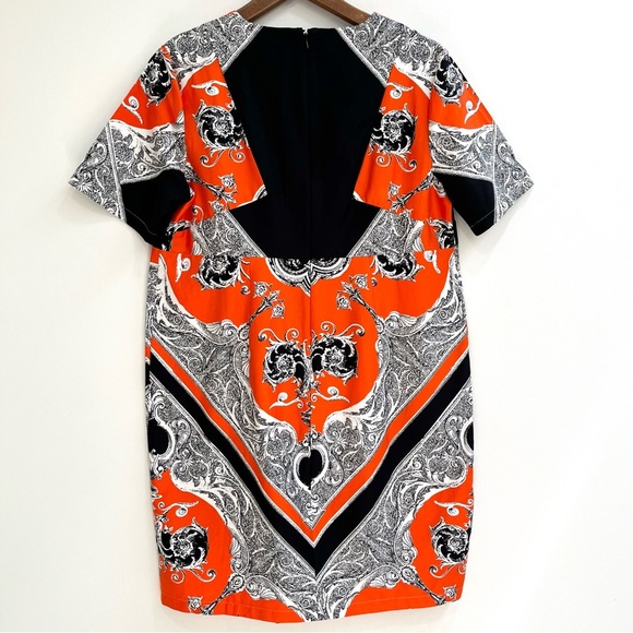 ASOS Maternity Black Orange Scarf Print Sheath Shift Dress Size 12 - Picture 2 of 10